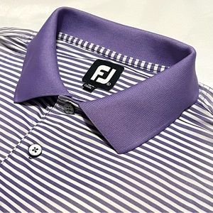 FootJoy FJ Men Golf Purple White Striped Polo Short Sleeve Shirt Size Large Logo